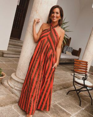 VESTIDO TEZZA ROJO Y MARRON