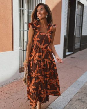 VESTIDO MARRON FRUNCE