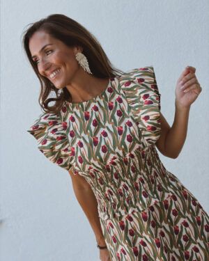 VESTIDO TULIPANES FRUNCE VERDE