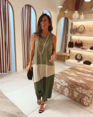 VESTIDO VERDE/BEIGE