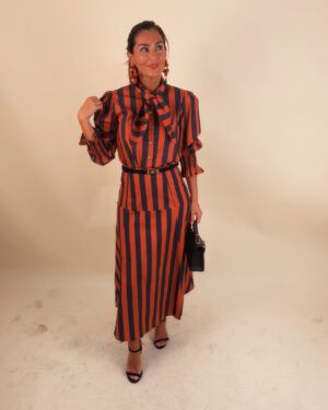 CONJUNTO FALDA Y CAMISA RAYAS NARANJA