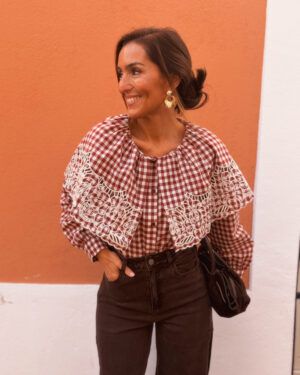 BLUSA CUELLO BOBO VICHY BURDEO